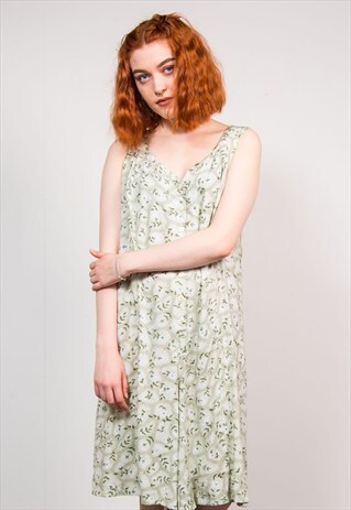 90'S VINTAGE GREEN FLORAL PATTERN SUMMER PLAYSUIT