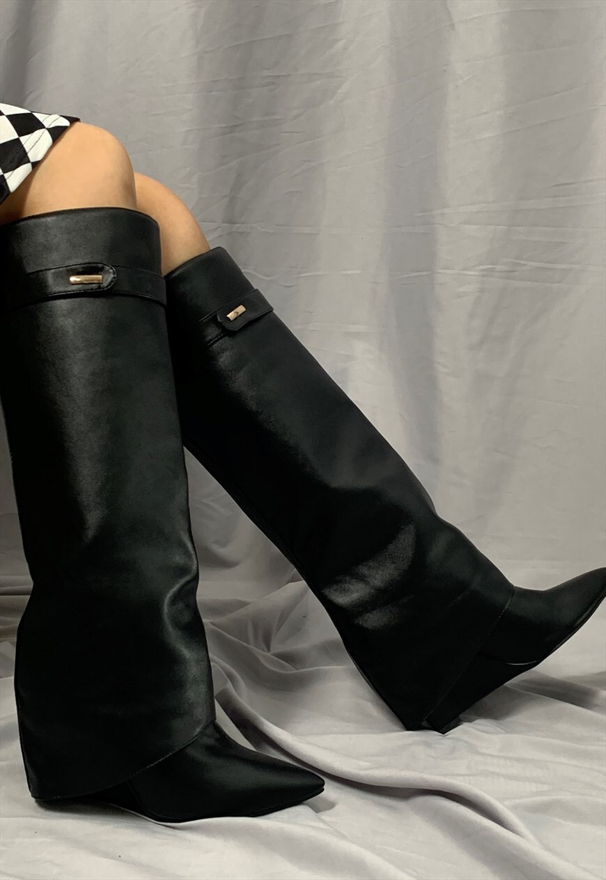 Over the knee black wedge clearance boots