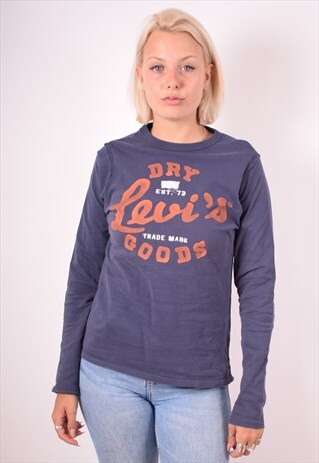 LEVI'S WOMENS VINTAGE TOP LONG SLEEVE LARGE BLUE 90S