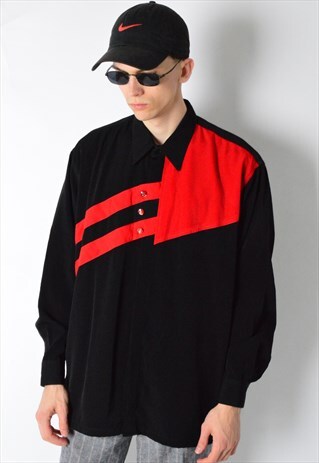 VINTAGE 80S BLACK RED LONG SLEEVE SHIRT