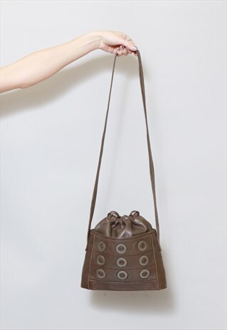 VINTAGE 1980'S ARMY GREEN LEATHER CIRCULAR SHOULDER BAG