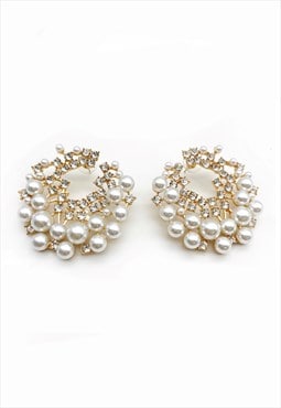 Pearl Cluster Earrings In Gold