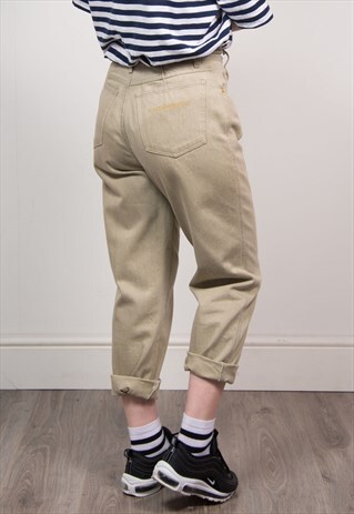 VINTAGE 90'S BEIGE DENIM HIGH WAIST MOM JEANS
