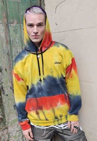 DROP SHOULDER GRADIENT HOODIE TIE DYE PULLOVER IN YELLOW