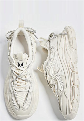 GRUNGE SNEAKERS CHUNKY SOLE TRAINERS SKATER SHOES IN WHITE 
