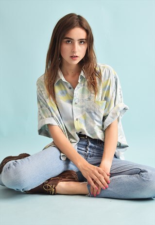 90'S RETRO FESTIVAL ABSTRACT PRINT OVERSIZED DADS BLOUSE TOP