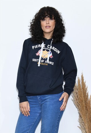 PIERRE CARDIN NAVY BLUE SPELL OUT HOODIE WITH POUCH POCKET