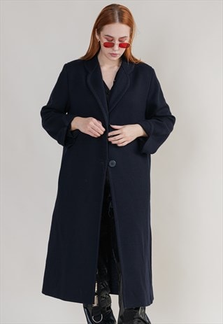 Vintage Luisa Spagnoli Navy Blue A-line Wool Cardigan Coat