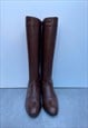 POLISHED BROWN LEATHER LONG BOOTS BY RUSSELL & BROMLEY 
