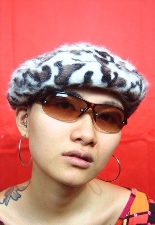 CREAM LEOPARD PRINT WOOL BERET