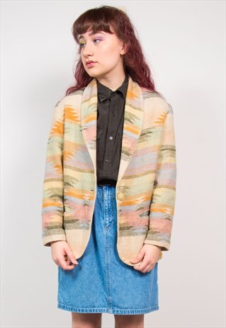 VINTAGE 90'S PASTEL AZTEC PATTERN BLAZER STYLE JACKET