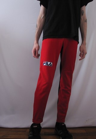 VINTAGE FILA RED & BLACK SKI TROUSERS FLASHY