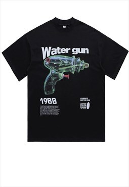 Water gun t-shirt grunge tee retro punk pistol top in black