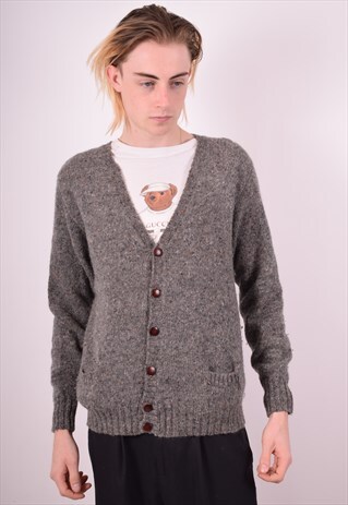 MENS VINTAGE CARDIGAN SWEATER XS GREY 90S