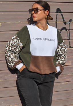 Y2K vintage reworked Calvin Klein leopard fleece jumper