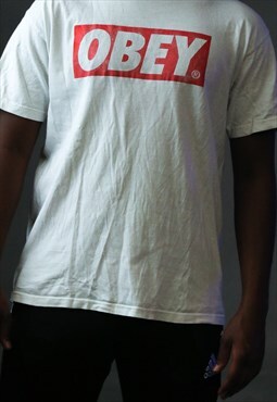 vintage obey retro skater t shirt in small white