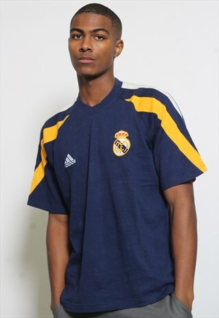 VINTAGE ADIDAS REAL MADRID LOGO T-SHIRT BLUE