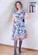 Green pastel floral off shoulder belted dress
