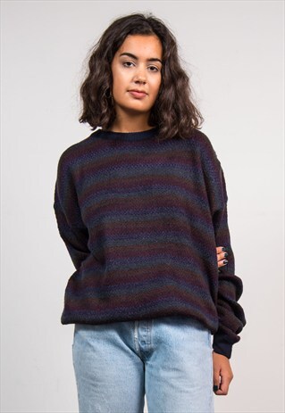 VINTAGE 90'S DARK STRIPED KNIT GRUNGE JUMPER