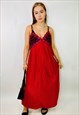 Vintage 00s Y2K Red Satin Embroidered Maxi Summer Dress