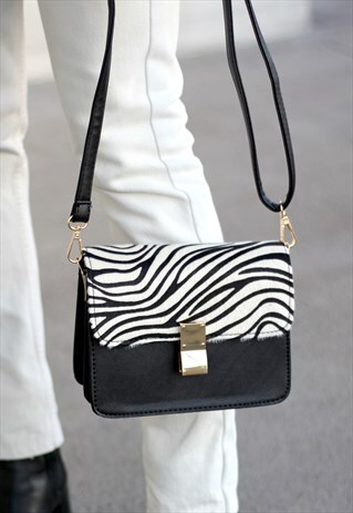 FAUX FUR ZEBRA PRINT CROSS BODY BAG