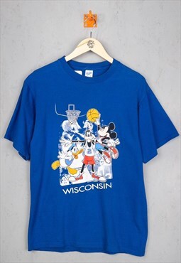 Vintage 90s Disney Wisconsin Basketball T-Shirt Blue Medium