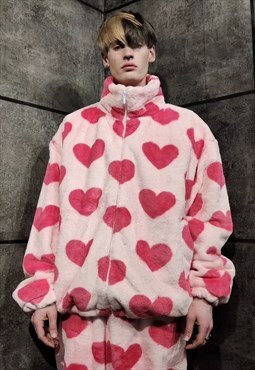Heart fleece bomber handmade love emoji tracktop jacket pink