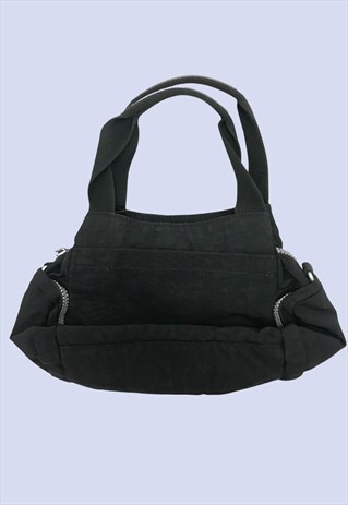 KIPLING BLACK SOFT FABRIC SMALL ZIP CASUAL GRAB HANDBAG