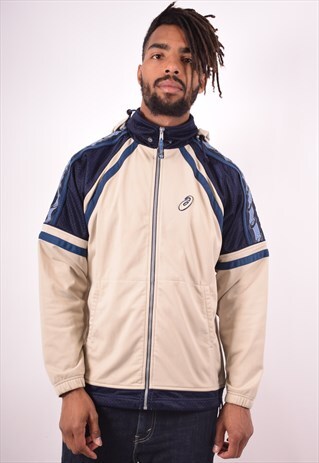 ASICS MENS VINTAGE TRACKSUIT TOP JACKET MEDIUM BEIGE 90S
