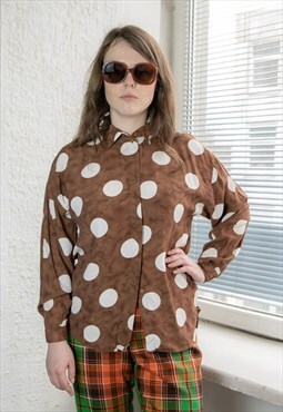 Vintage 80's Brown Polka Dot Shirt