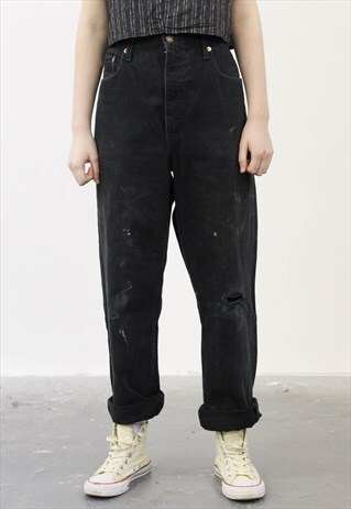 VINTAGE LEVI'S 615 BLACK PAINT MOM JEANS