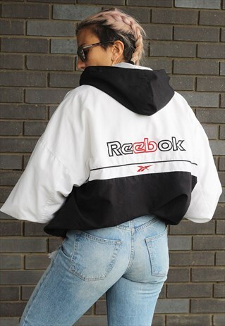 VINTAGE 1990S REEBOK BLACK AND WHITE OVERSIZED JACKET