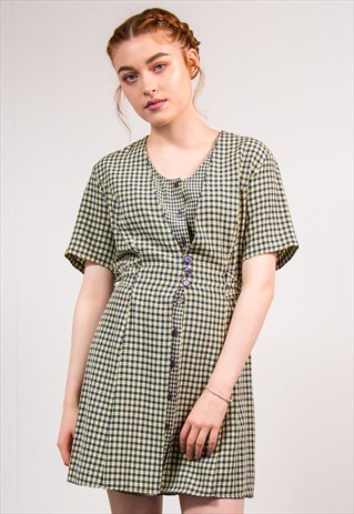 Vintage 90 s Gingham  Pattern  Overlay Mini Dress  The 