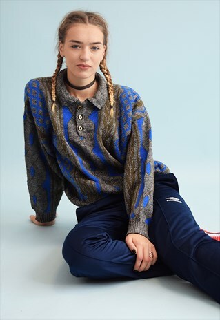 80'S RETRO OVERSIZED ABSTRACT PATTERN JAZZY KNIT JUMPER