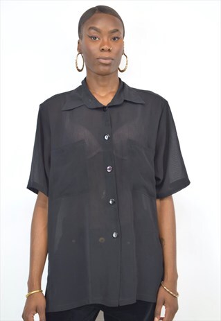 VINTAGE 90S BLACK SHEER POCKET SHIRT