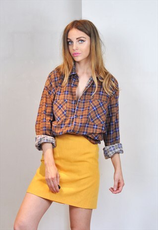 VINTAGE BROWN AND BLUE FLANNEL CHECK SHIRT