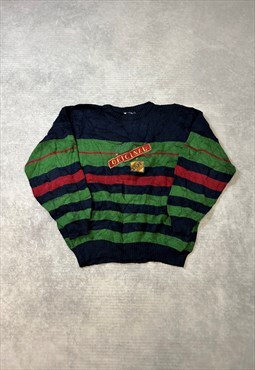 Vintage Knitted Jumper Embroidered Logo Patterned Sweater