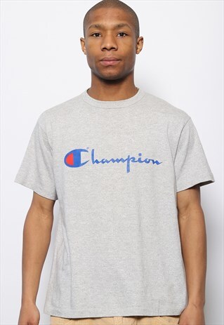 VINTAGE CHAMPION SPELLOUT BIG LOGO T-SHIRT GREY