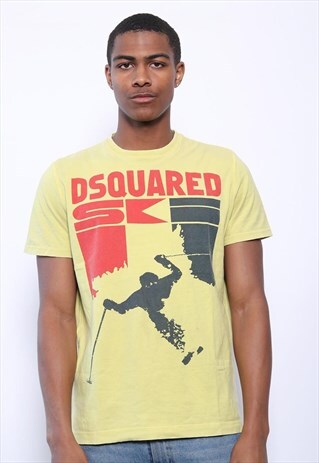 VINTAGE DSQUARED SKI PRINT LOGO T-SHIRT YELLOW