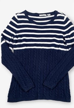 Vintage Nautical Striped Cable Knit Jumper Navy L BV15779