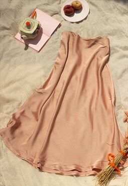 Dusky Pink Satin Floaty Midi Skirt