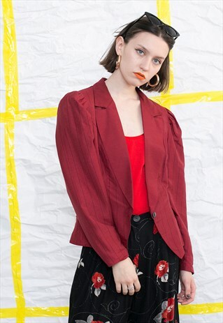 VINTAGE WOMAN'S DARK RED PINSTRIPED BLAZER