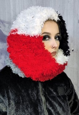 Handmade fluffy shawl scarf multi colour circle snood in red