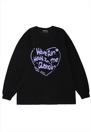 HEART LETTER FOAM PRINT CREW NECK PULLOVER