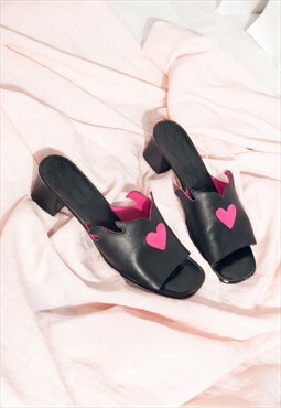 Reworked Leather Sandals Y2K Vintage Pink Heart Slippers