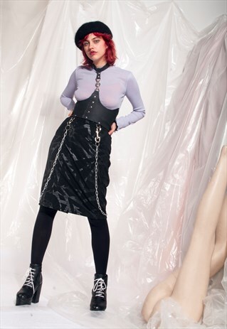 VINTAGE SKIRT 80S GRUNGE HIGH-WAISTED PENCIL SKIRT BLACK