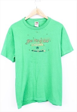 Vintage Pot Of Gold Clover T Shirt Green With Chest Graphic 