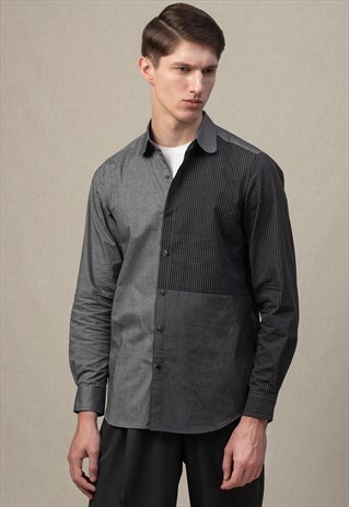 FARRINGDON BLACK AND GREY COLOUR BLOCKED MENS SHIRT