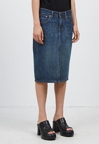 VINTAGE BLUE LEVI'S 669 03 FIT DENIM MIDI SKIRT