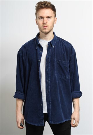 VINTAGE CORDUROY CORD SHIRT BLUE